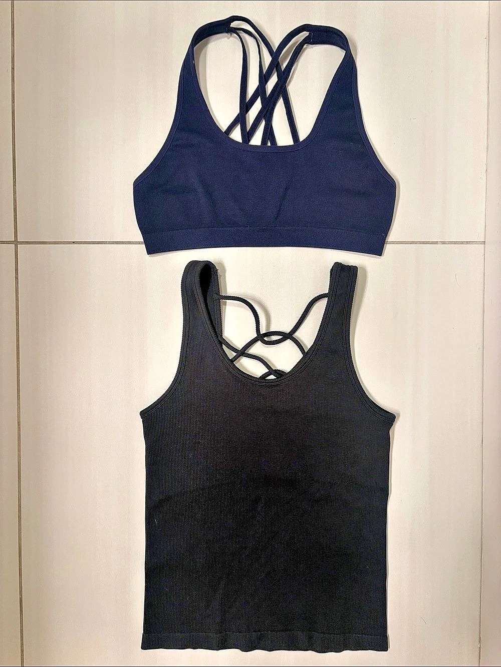 Spiritual Gangster Ribbed Sports Bra & Tank Set in Black & Blue XS/S Like New